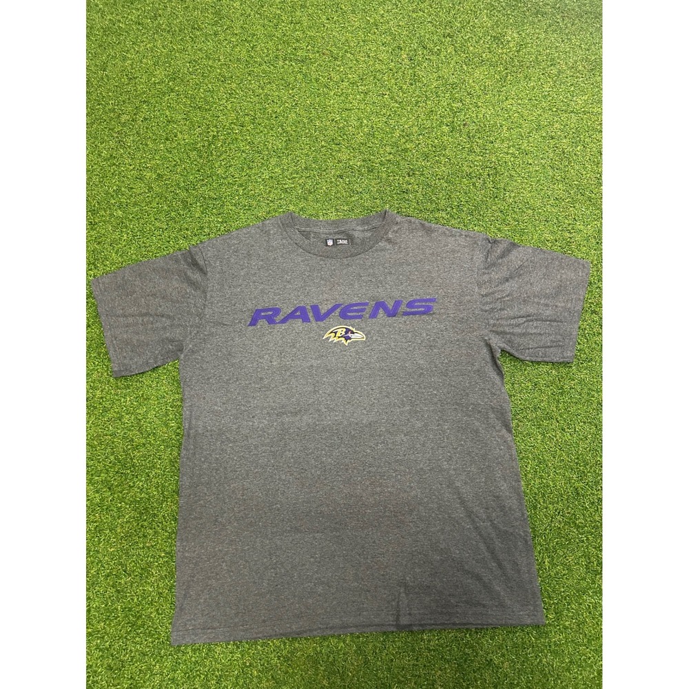 NFL Team Apparel Baltimore Ravens T-Shirt Mens Large Gray Heather Purple Logo